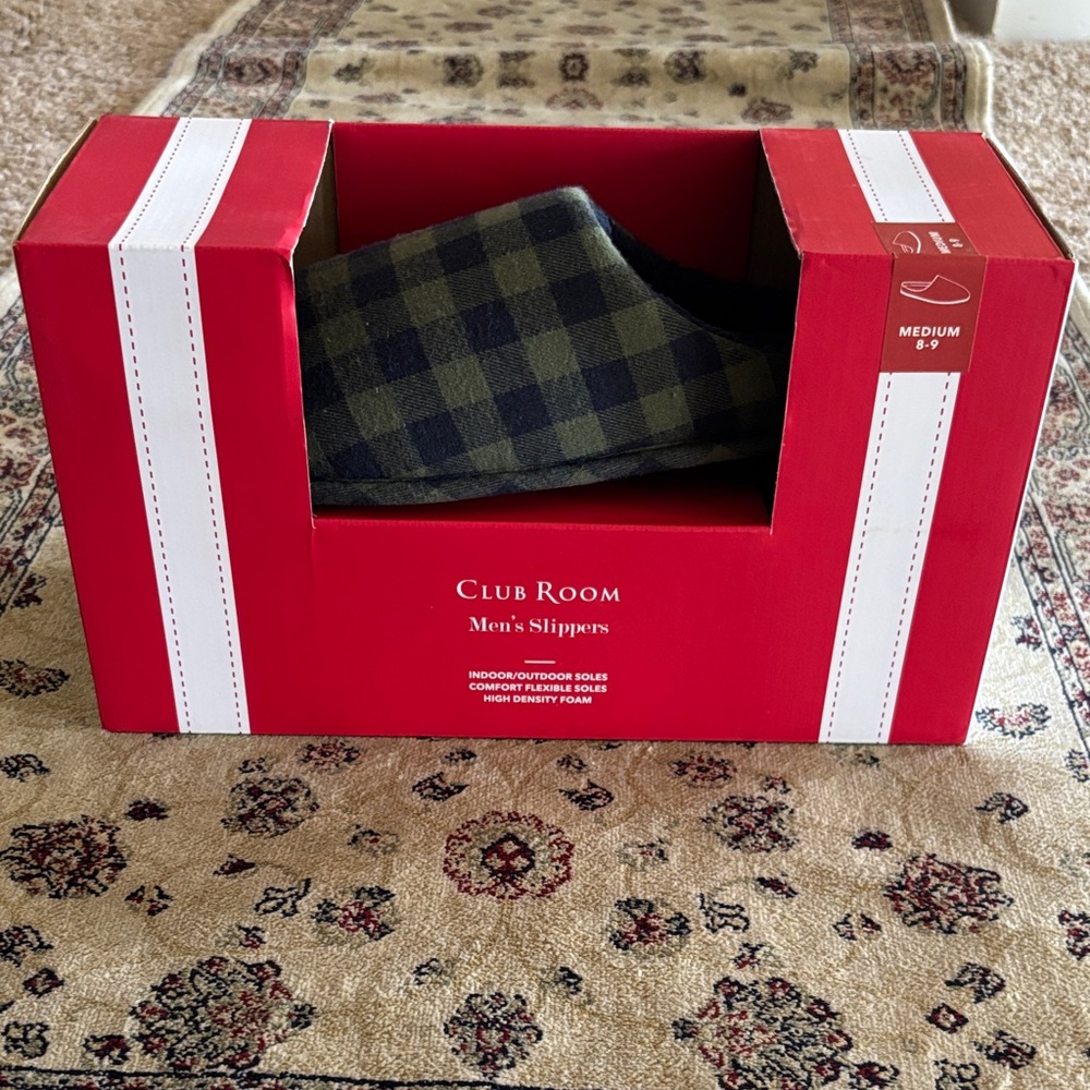 Club Room Men's Loafers - Black and Green Checkered